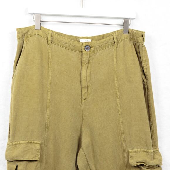 NICOLE MILLER Linen Lyocell Pull On Cargo Pants Relaxed Fit Lagenlook Ochre XL - Picture 2 of 9